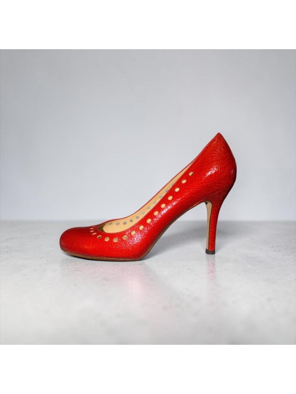 VTG Kate Spade Kellie Heel Womens 7.5 Burnt Orange Textured Leather Heel Y2K Ita
